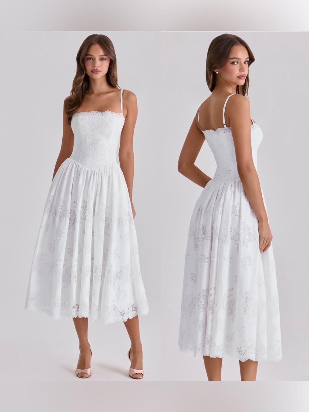 NWOT House of CB Chloe White Custom Lace + Cotton Midi Dress size L A-C
